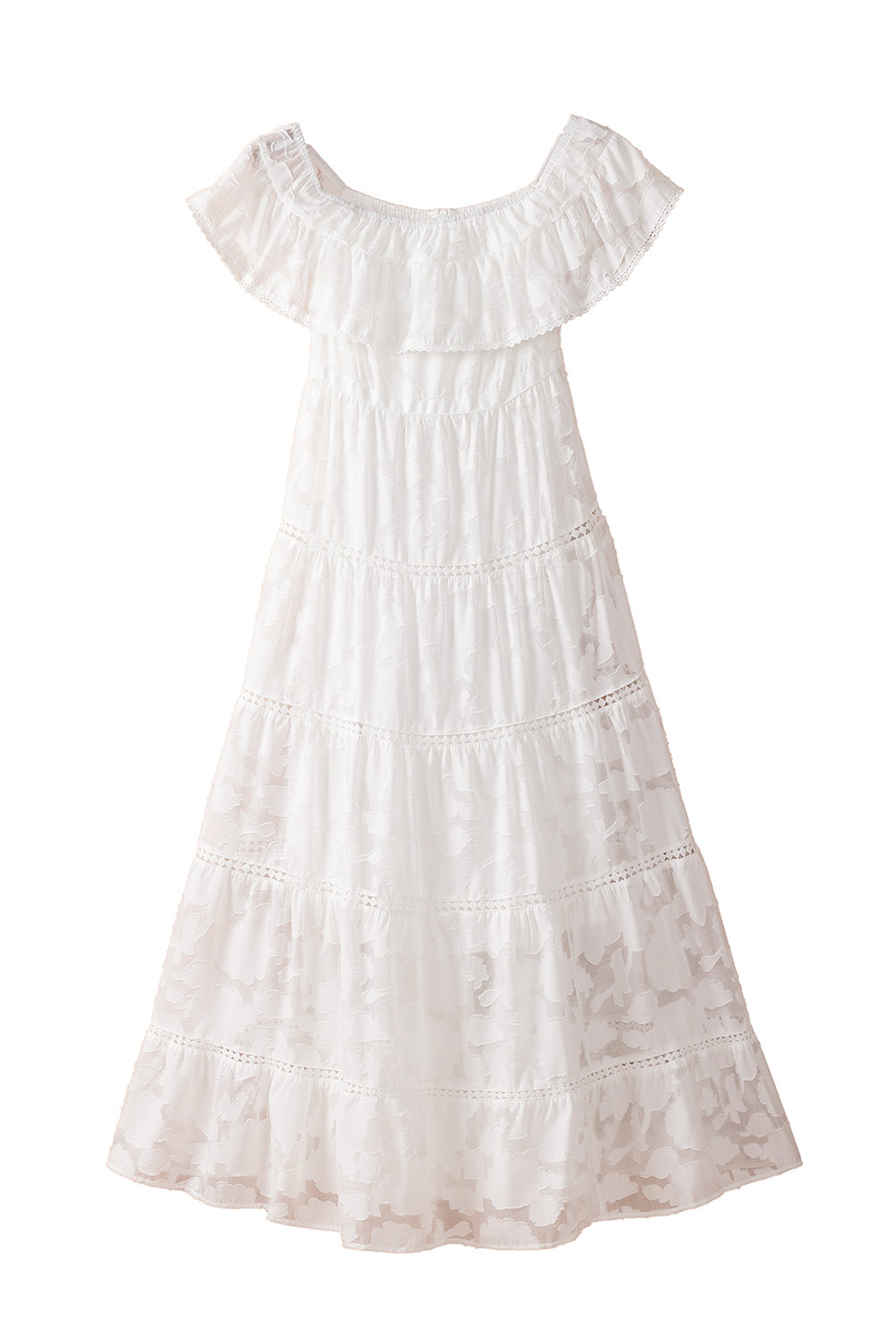 White Off-the-shoulder Ruffled Lace Maxi Dress