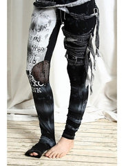 CityHottie - Women's cool ultra gathered pants Halloween gothic rocker distressed punk tie leggings gray black red s m l xl xxl