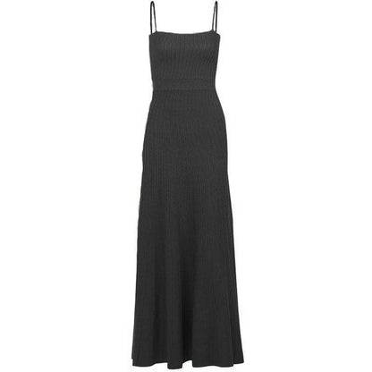 Sleeveless solid knitted backless cami midi dress