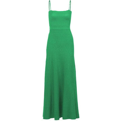 Sleeveless solid knitted backless cami midi dress