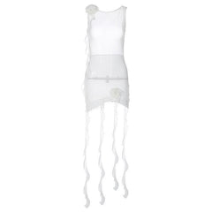 Sheer mesh see through solid ruffle flower applique sleeveless mini dress