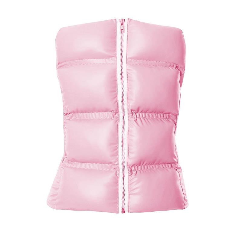 Zip-up PU leather solid winter tube top