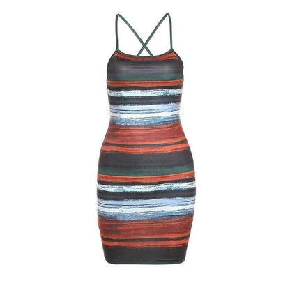 Multicolor cross cami bodycon dress - Halibuy