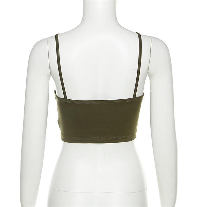 Mesh solid ruched backless cami crop top