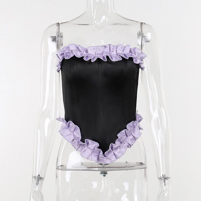 Backless ruffle contrast corset tube top