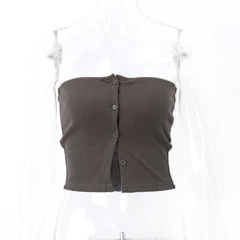 Sleeveless solid button backless tube top