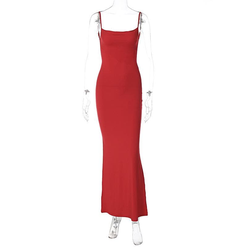 Square neck backless solid sleeveless cami maxi dress