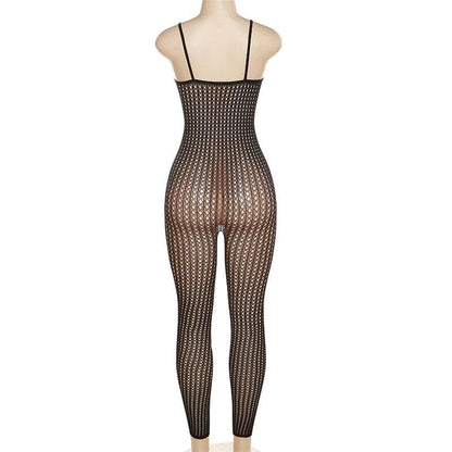 Fishnet hollow out see through cami pant set