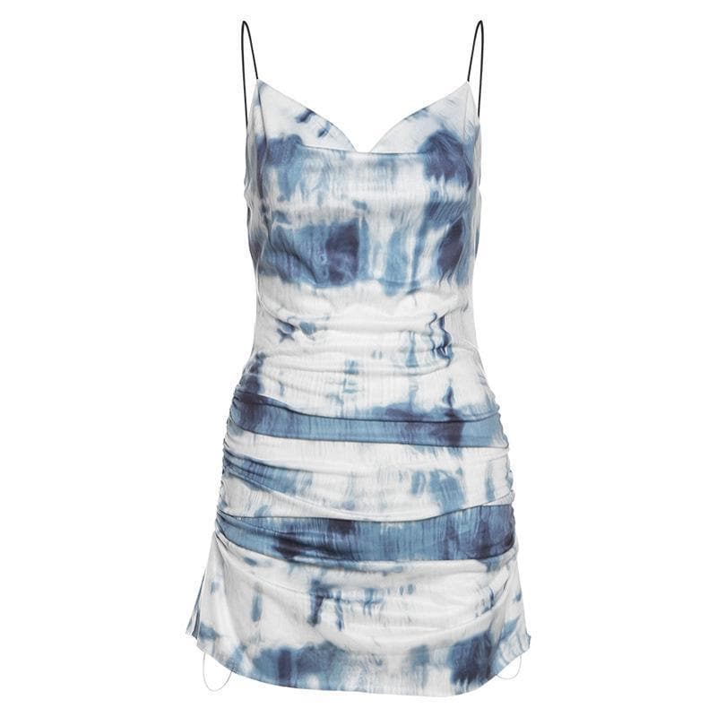 Cowl neck tie dye cami mini dress - Halibuy