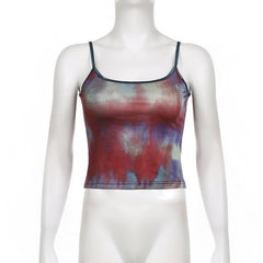 Tie dye u neck contrast backless cami crop top