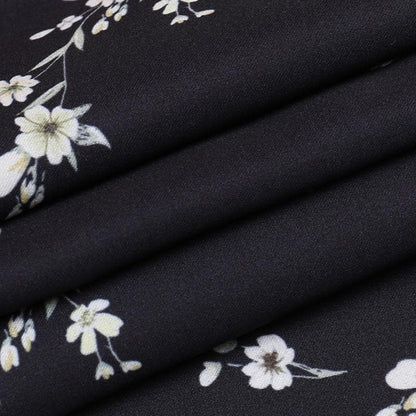 Short sleeve square neck puff sleeve contrast flower pattern print slit self tie midi dress