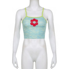 Flower pattern contrast square neck cami crop top - Final Sale