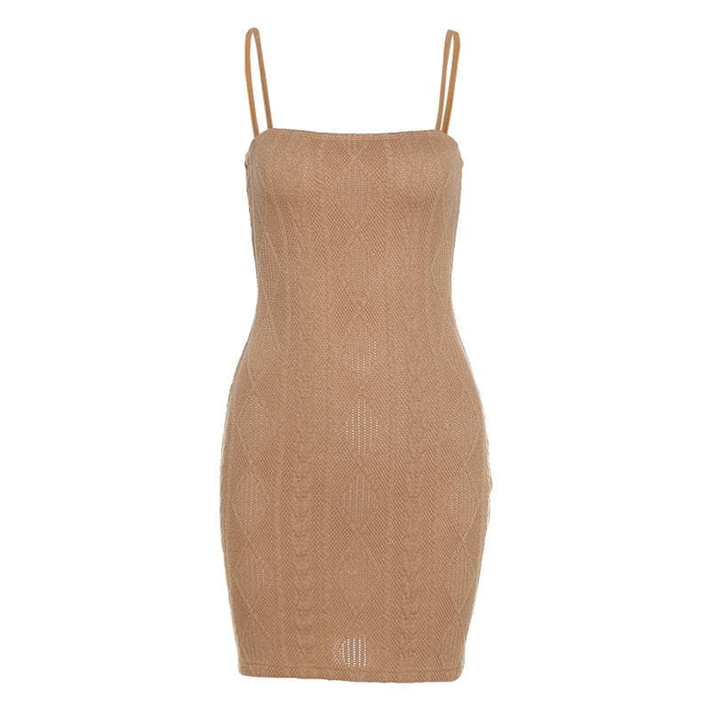 Textured solid square neck cami dress