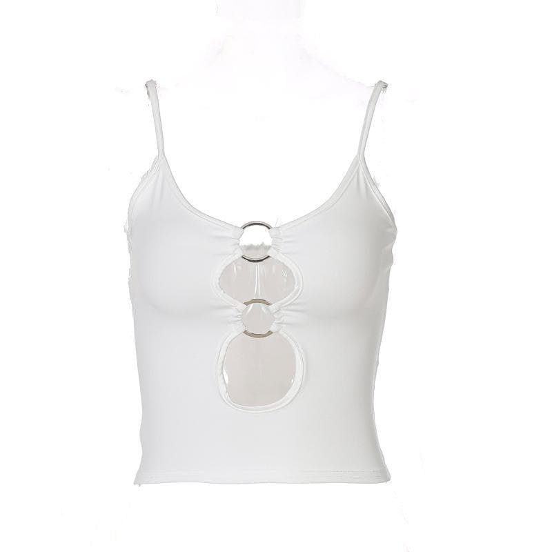 Hollow out low cut ring cami top - Final Sale - Halibuy