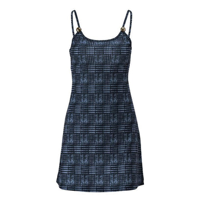 Plaid contrast print backless u neck button cami dress