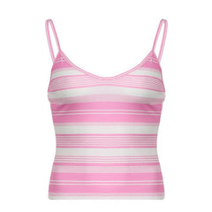 Striped contrast v neck backless cami top
