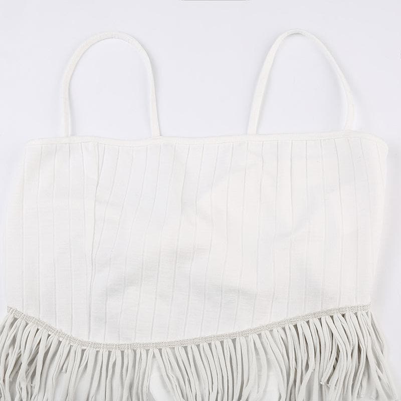 Irregular backless tassels self tie solid cami crop top - Final Sale