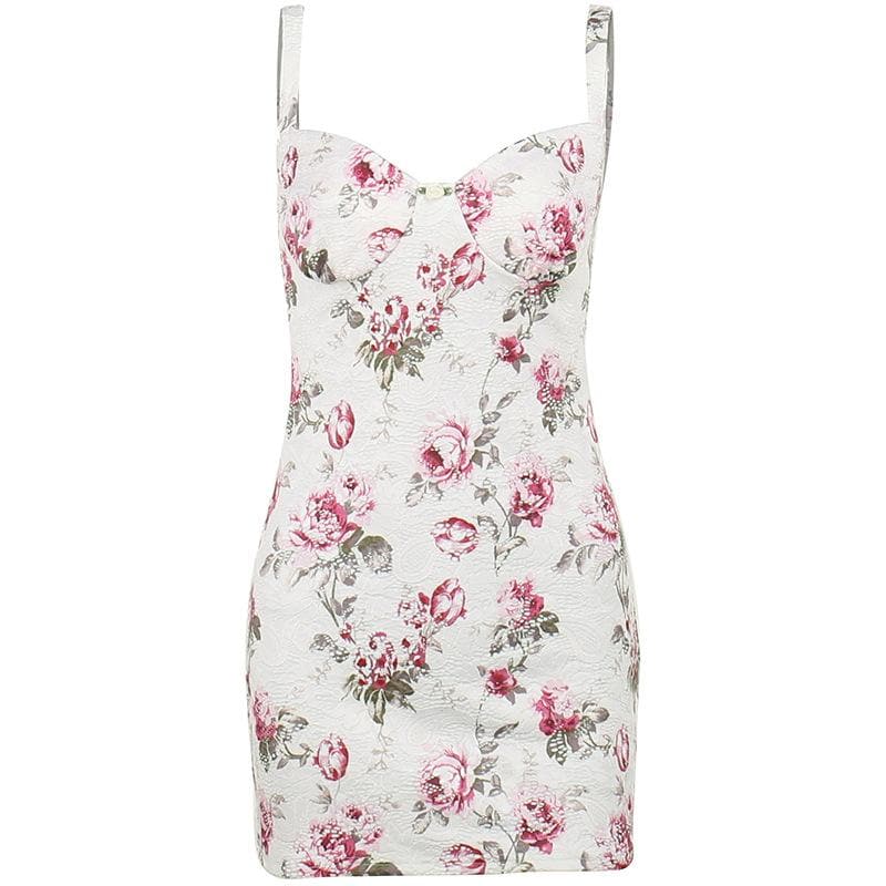 Contrast flower print backless sleeveless mini dress