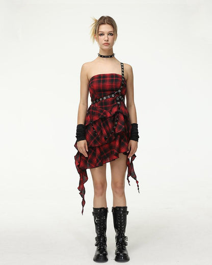 Punknaut Plaid Asymmetric Tube Dress