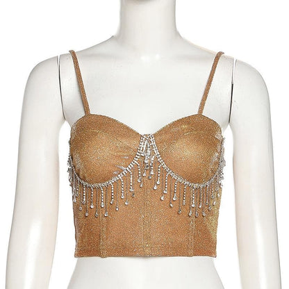 Tassel heart neck glitter cami crop top