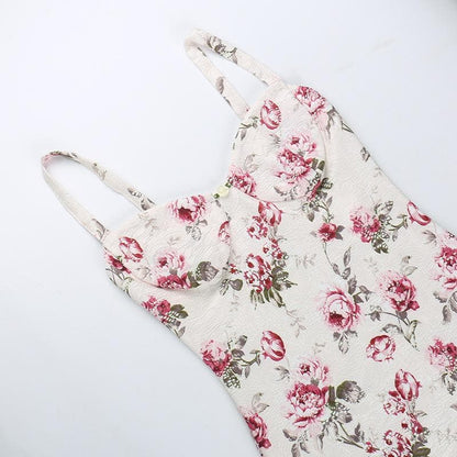 Contrast flower print backless sleeveless mini dress