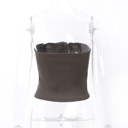 Sleeveless solid button backless tube top