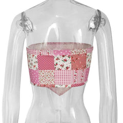 Plaid print contrast backless tube top