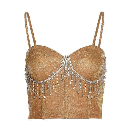 Tassel heart neck glitter cami crop top