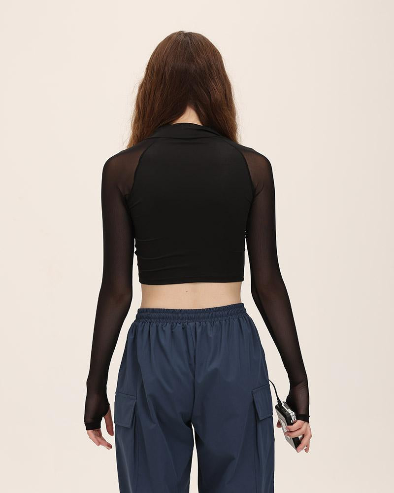 Republic Cropped Half Mesh Top