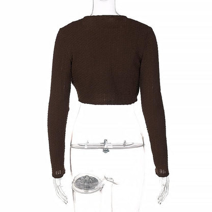 Long sleeve solid textured cami 2 piece crop top