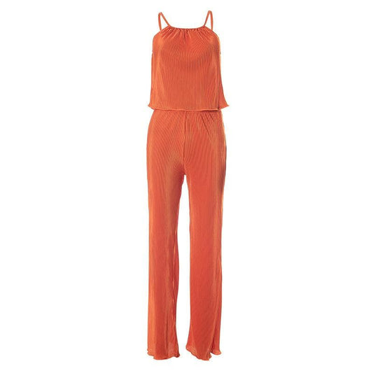 Textured solid ruffle backless sleeveless cami pant set