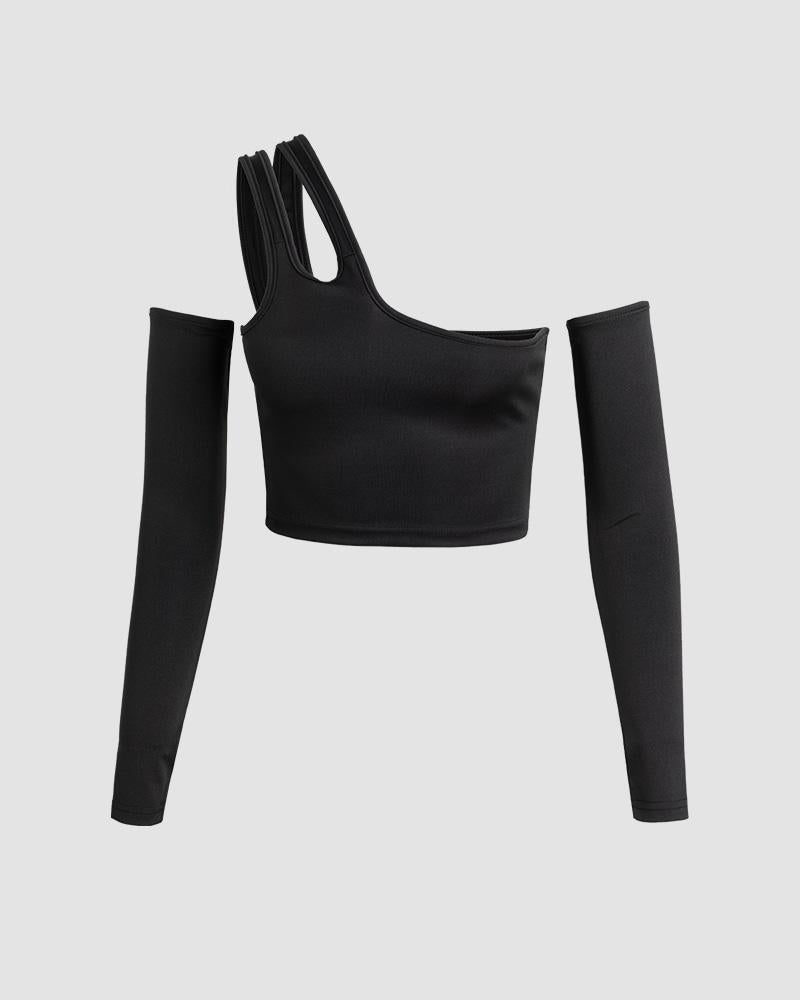 Matrix Glitch Halter Asymmetric Top with Gloves