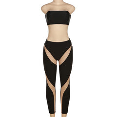 Contrast tube top backless sleeveless leggings pant set
