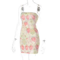 Contrast flower print backless tube dress