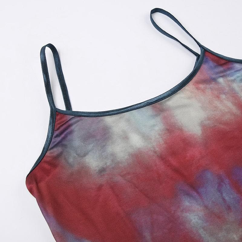 Tie dye u neck contrast backless cami crop top