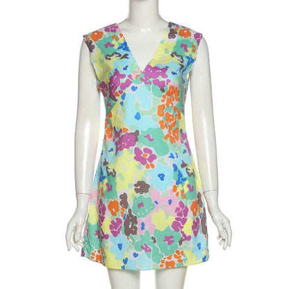 V neck floral print A line dress - Final Sale