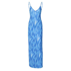 Contrast print v neck backless cami maxi dress