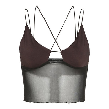 Cross front cami mesh crop top - Final Sale