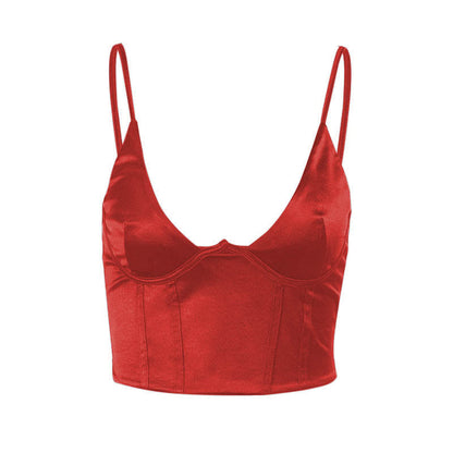 Low cut satin solid cami crop top