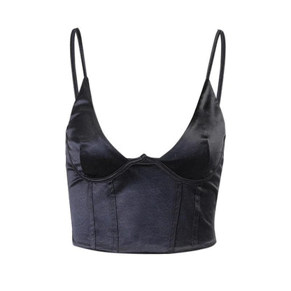 Low cut satin solid cami crop top