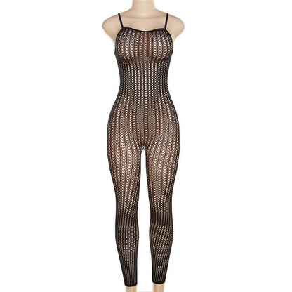 Fishnet hollow out see through cami pant set