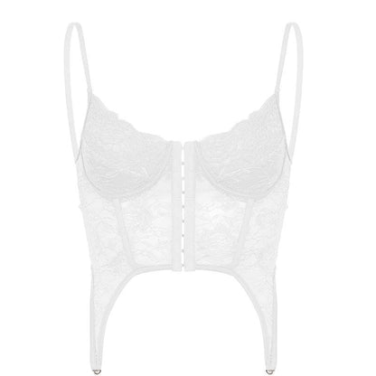 Button-through front lace see-through cami top