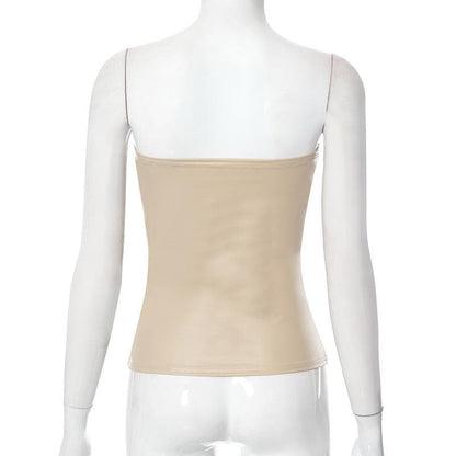 Zip-up PU leather solid winter tube top