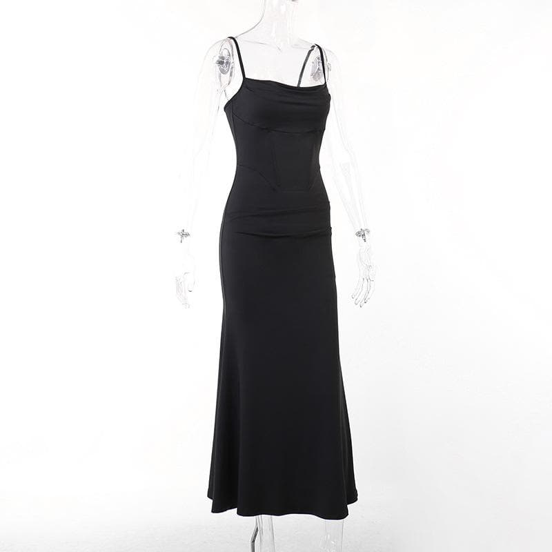 Solid cowl neck backless cami dress