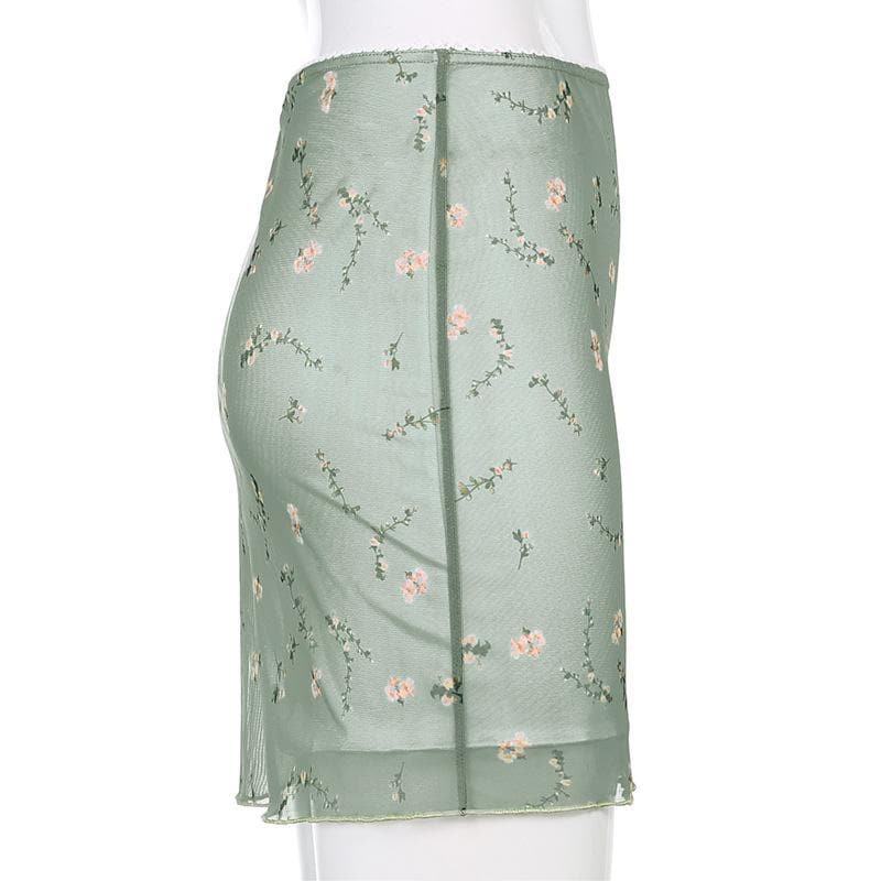 Floral print double layered mesh mini skirt