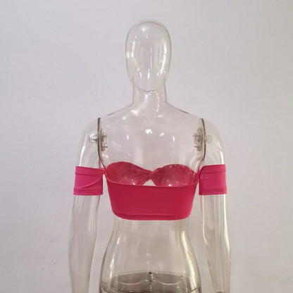 Off shoulder solid knotted tube top