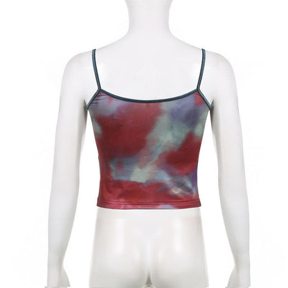 Tie dye u neck contrast backless cami crop top