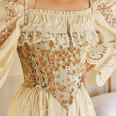 Ruffle lace low cut lace up side floral bustier top