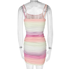 Gradient contrast print square neck backless cami dress