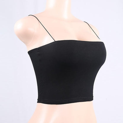 Double layered solid spaghetti strap crop cami top